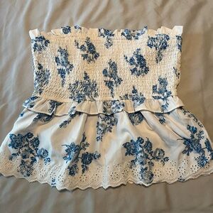 BLUSH Blue and White Floral Smocked Tube Top
